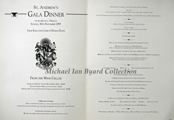 St Andrews Gala Dinner Menu 1997